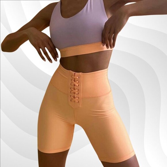2/$50 WeWoreWhat Peach Cobbler Lace-Up Biker Shorts Size XS | Trendy Activewear - Picture 1 of 7